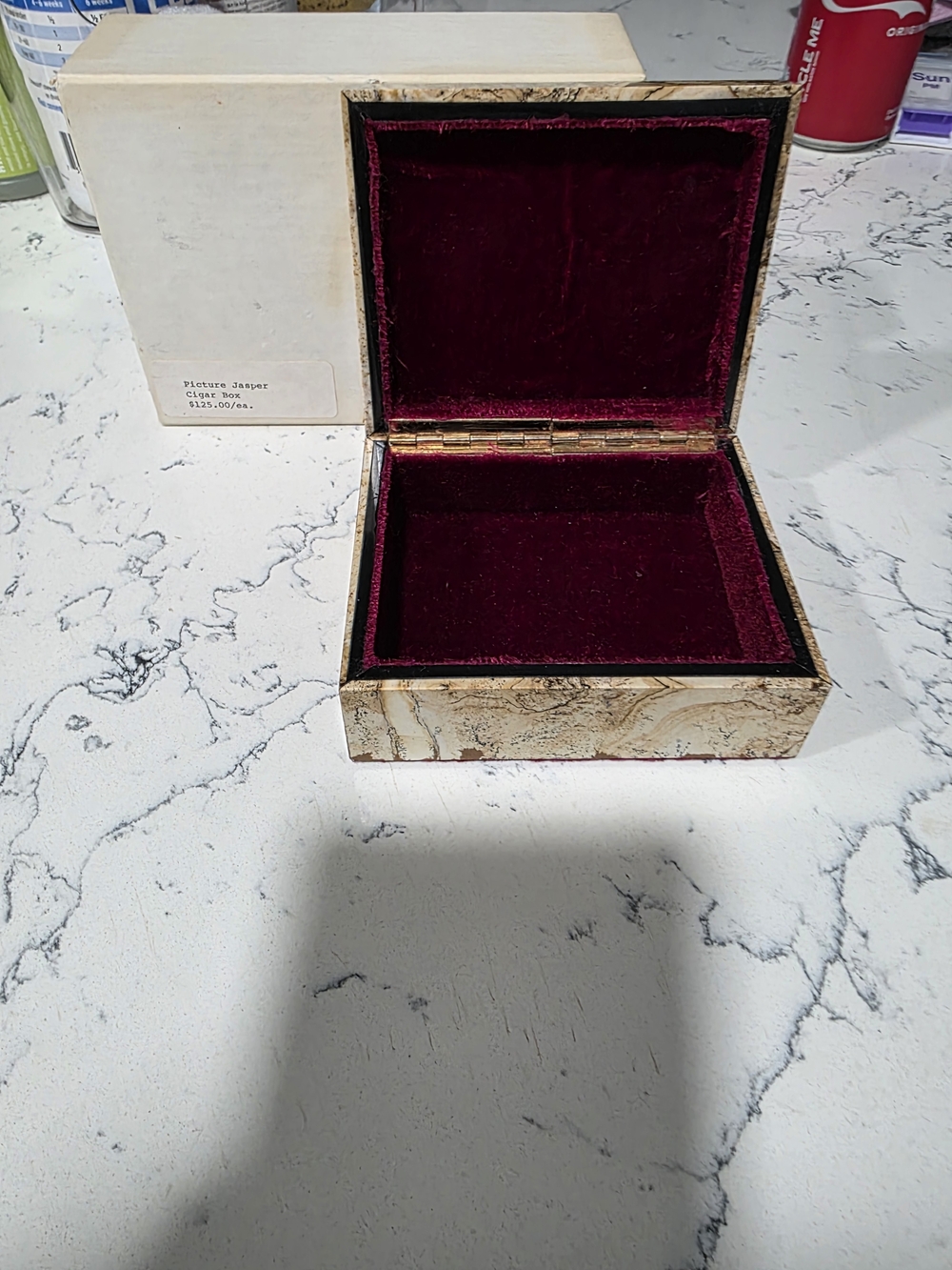 Velvet-Lined Picture Jasper Trinket Box